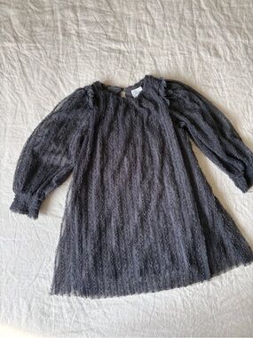 Zara Dark Gray Textured Long Sleeve Dress